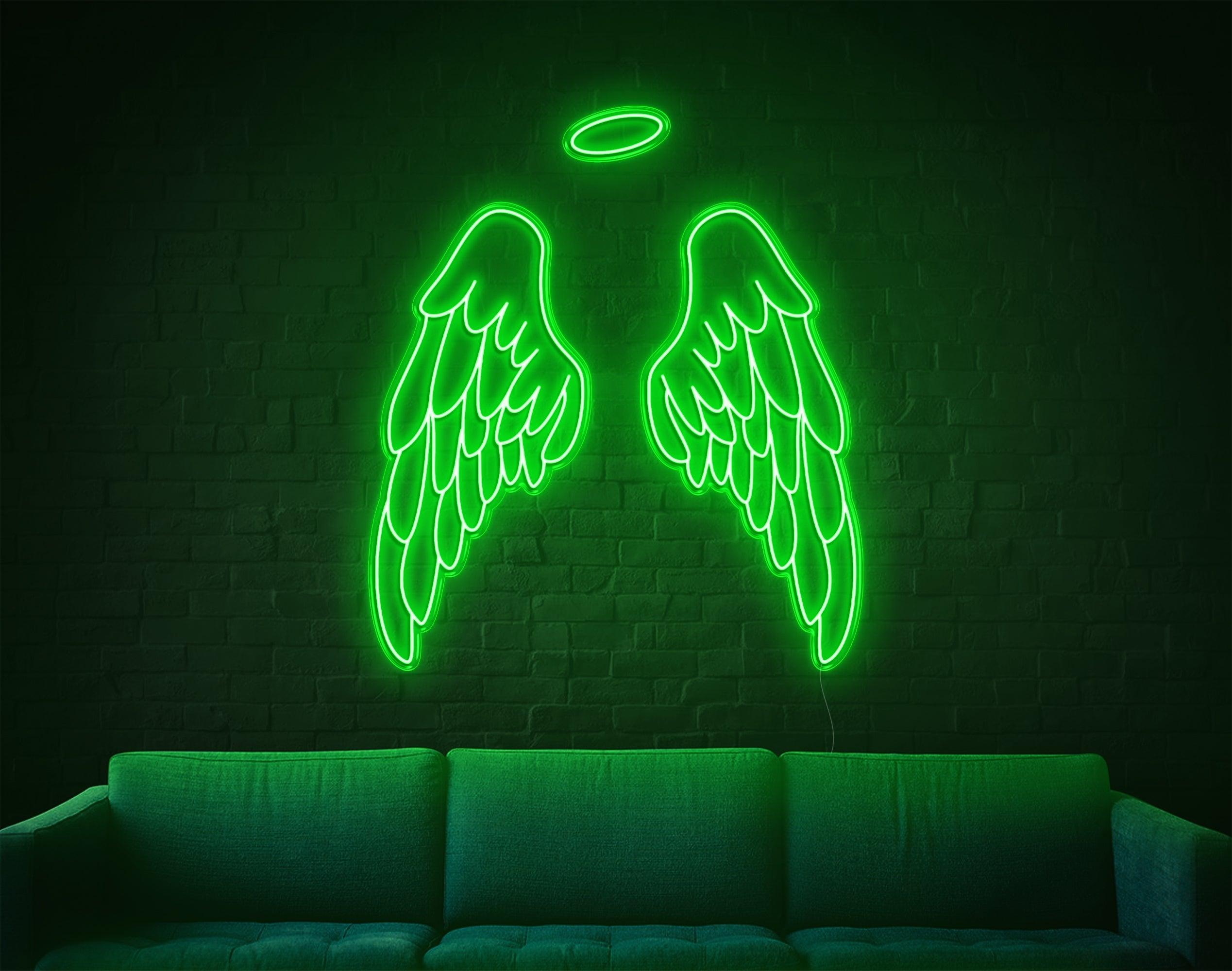 White Angel Wings With Halo Led Neon Sign For Modern Home Cafe Decor | Shineneon