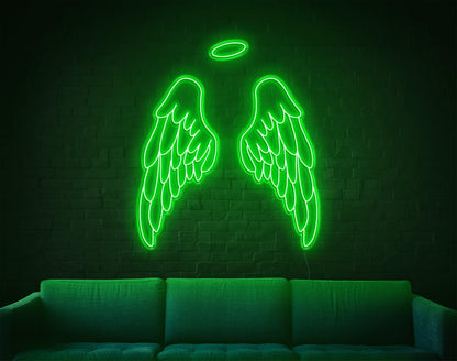 White Angel Wings With Halo Led Neon Sign For Modern Home Cafe Decor | Shineneon