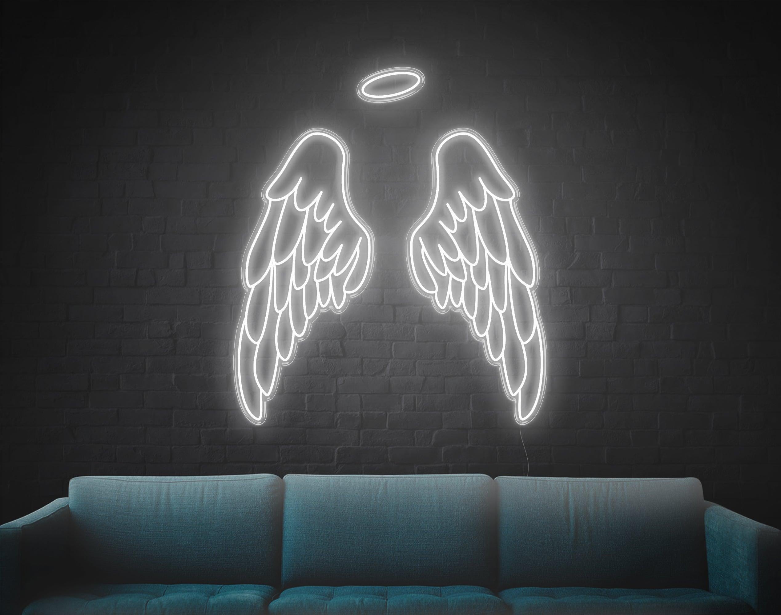 White Angel Wings With Halo Led Neon Sign For Modern Home Cafe Decor | Shineneon