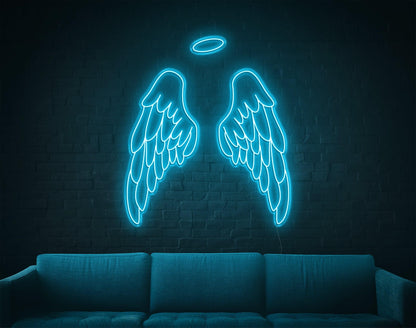 White Angel Wings With Halo Led Neon Sign For Modern Home Cafe Decor | Shineneon