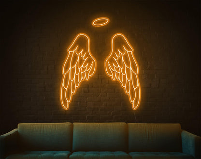White Angel Wings With Halo Led Neon Sign For Modern Home Cafe Decor | Shineneon