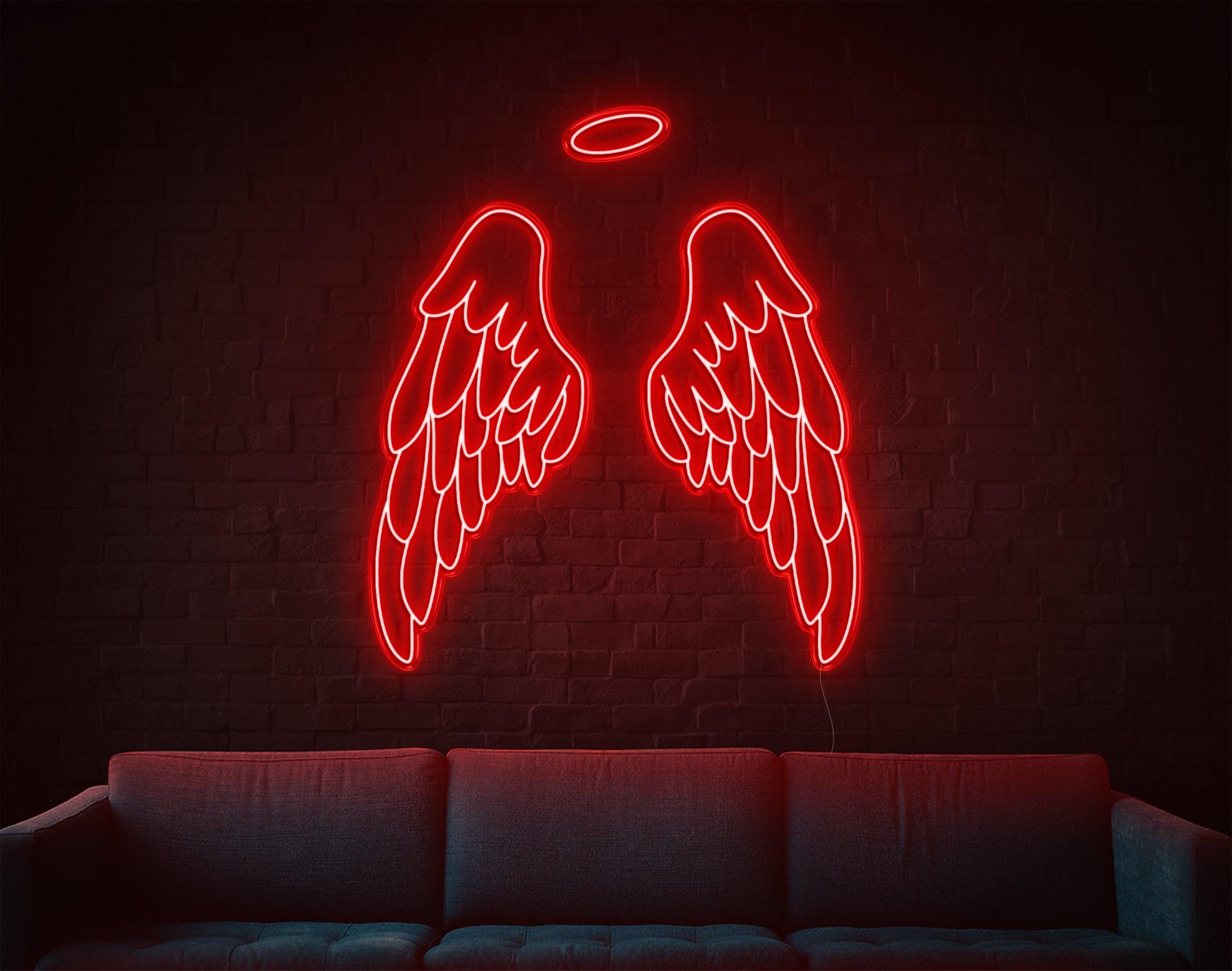 White Angel Wings With Halo Led Neon Sign For Modern Home Cafe Decor | Shineneon