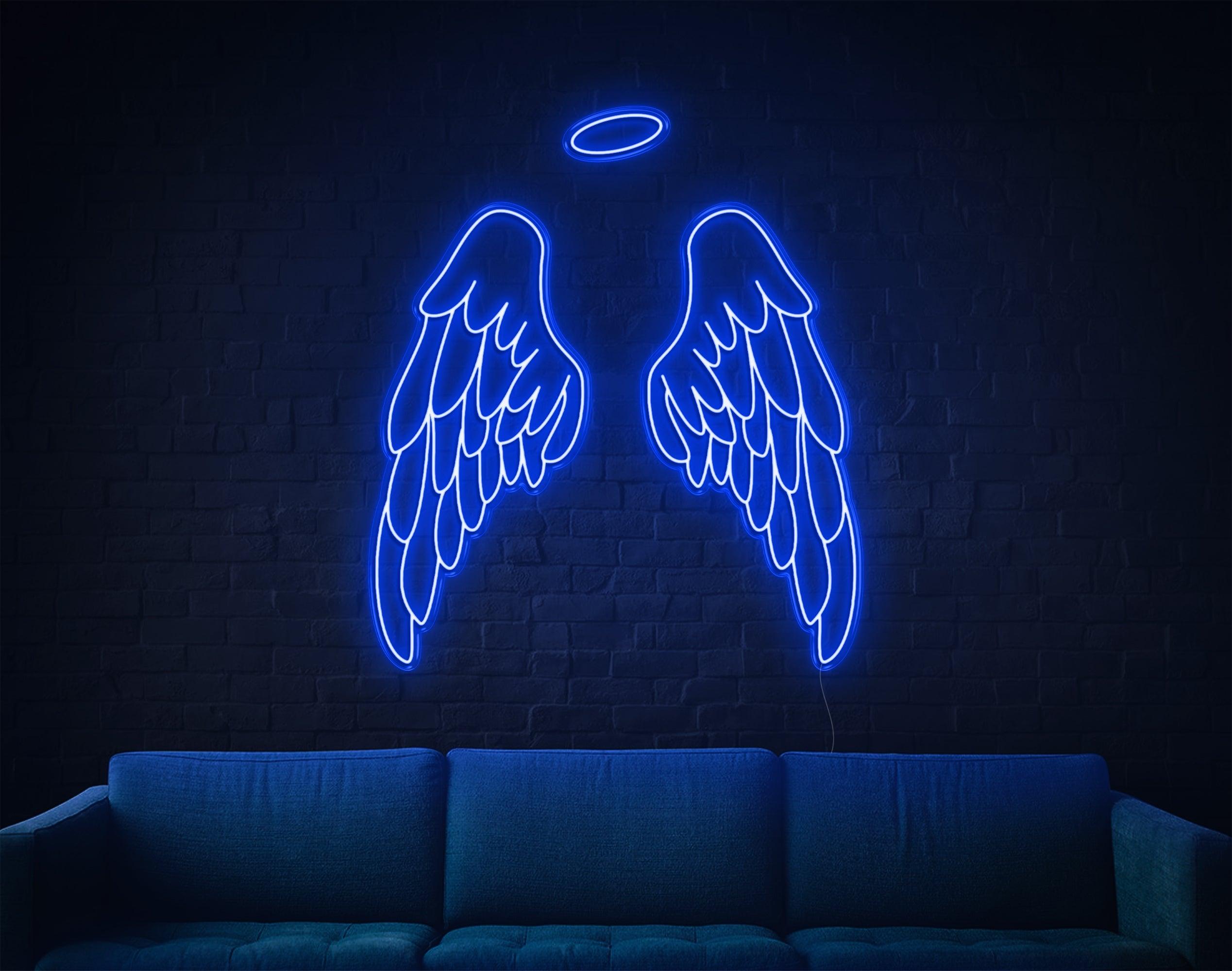 White Angel Wings With Halo Led Neon Sign For Modern Home Cafe Decor | Shineneon