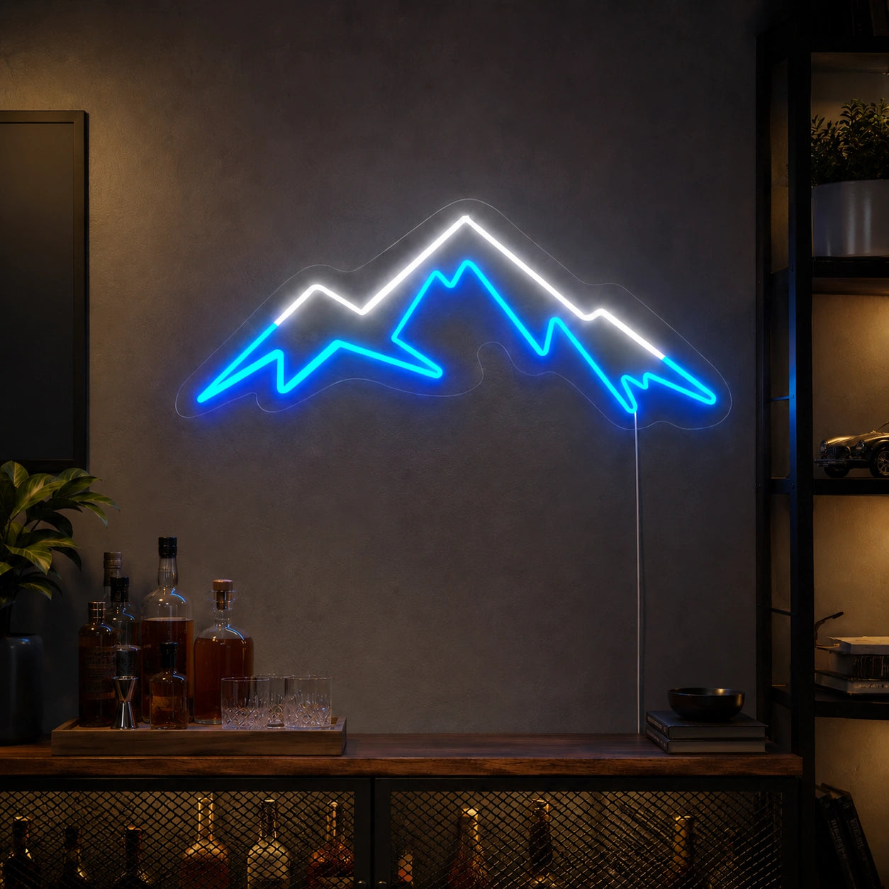 White Blue Mountain Range Neon Sign LED Neon Sign real lifestyle scene
