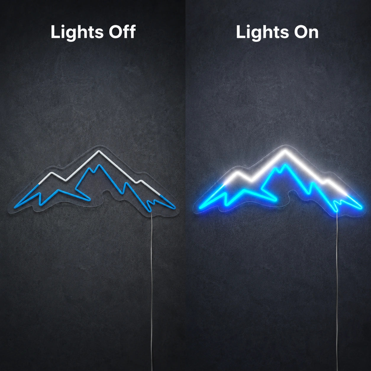 White Blue Mountain Range Neon Sign LED Neon Sign day and night comparison