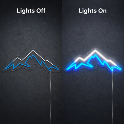 White Blue Mountain Range Neon Sign LED Neon Sign day and night comparison