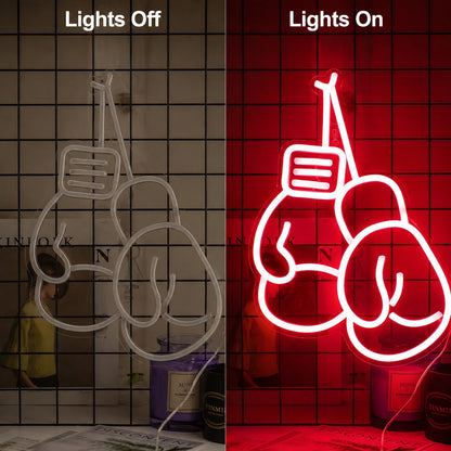 White Boxing Gloves Neon Sign LED Neon Sign day and night comparison