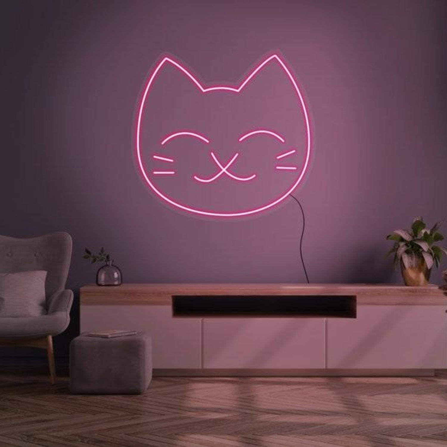 White Cartoon Cat Face Led Neon Sign For Home Decor | Shineneon