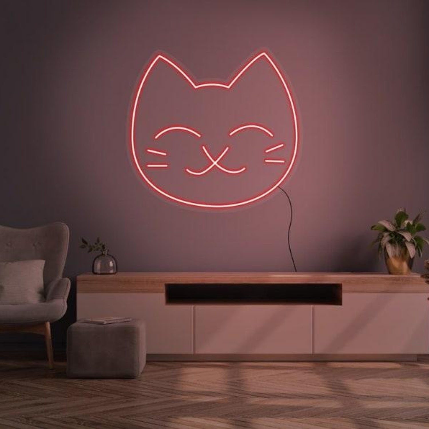 White Cartoon Cat Face Led Neon Sign For Home Decor | Shineneon