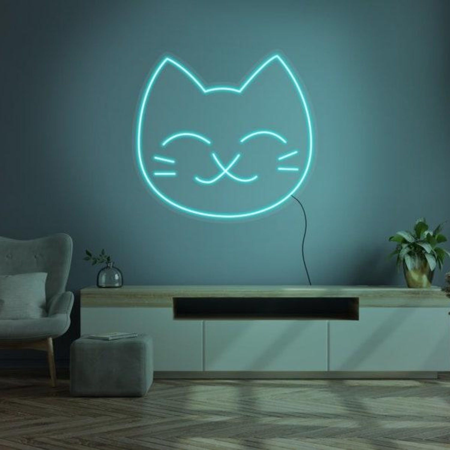 White Cartoon Cat Face Led Neon Sign For Home Decor | Shineneon