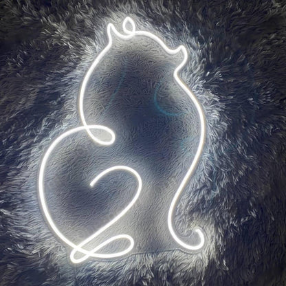 White Cat Line Art Led Neon Sign Indoor Decor | Shineneon