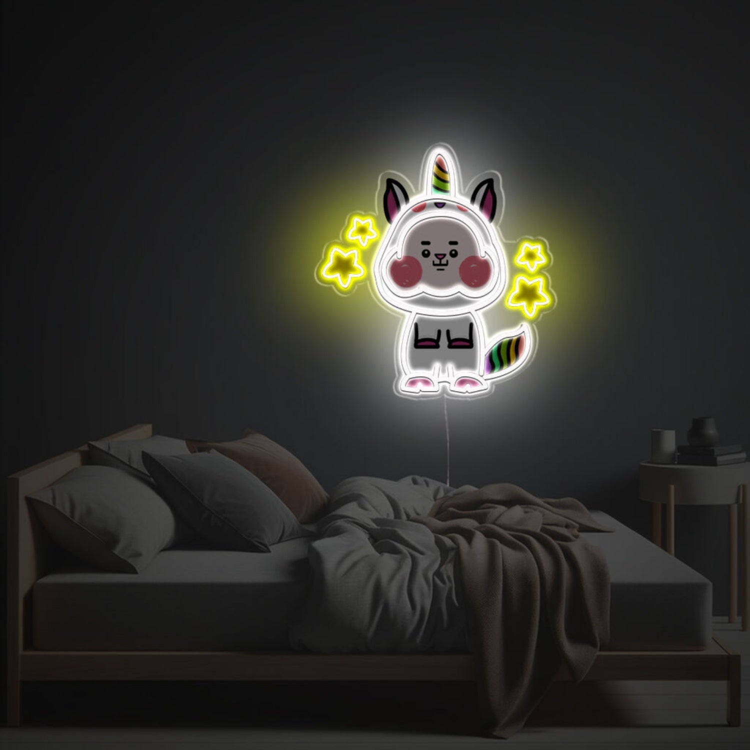 White Cheeky Unicorn With Stars Led Neon Acrylic Artwork | Shineneon