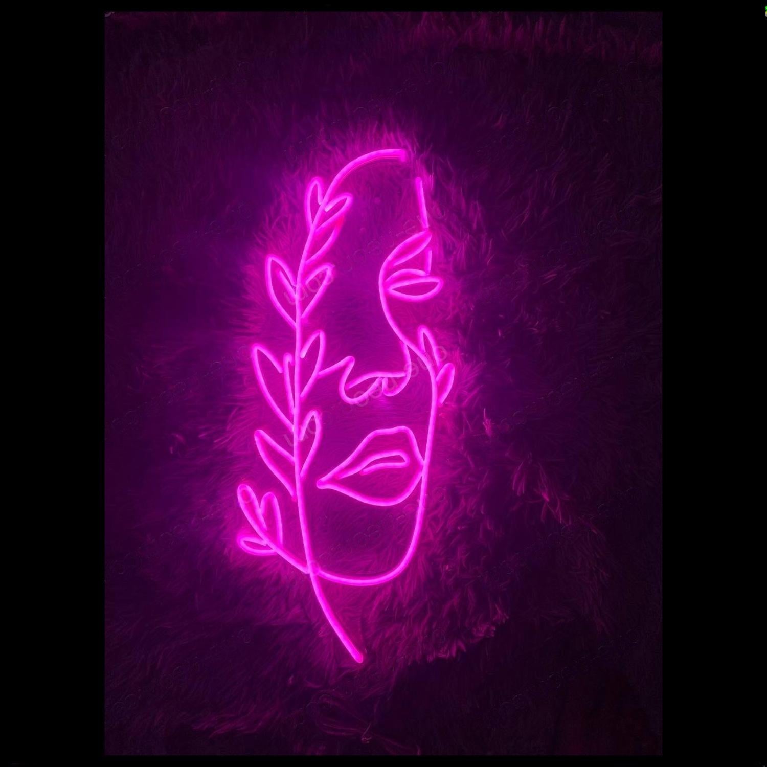White Face Line Art With Botanical Fusion Led Neon Sign For Home Decor Art Studio Cafe | Shineneon