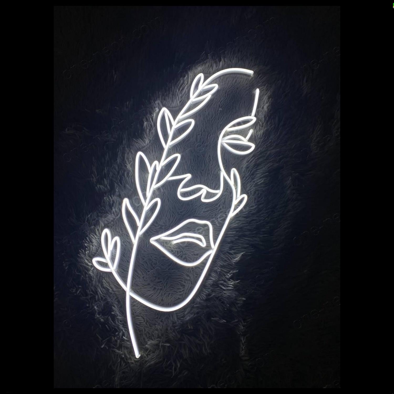 White Face Line Art With Botanical Fusion Led Neon Sign For Home Decor Art Studio Cafe | Shineneon
