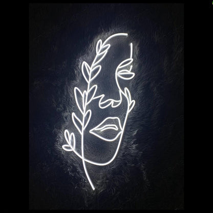 White Face Line Art With Botanical Fusion Led Neon Sign For Home Decor Art Studio Cafe | Shineneon