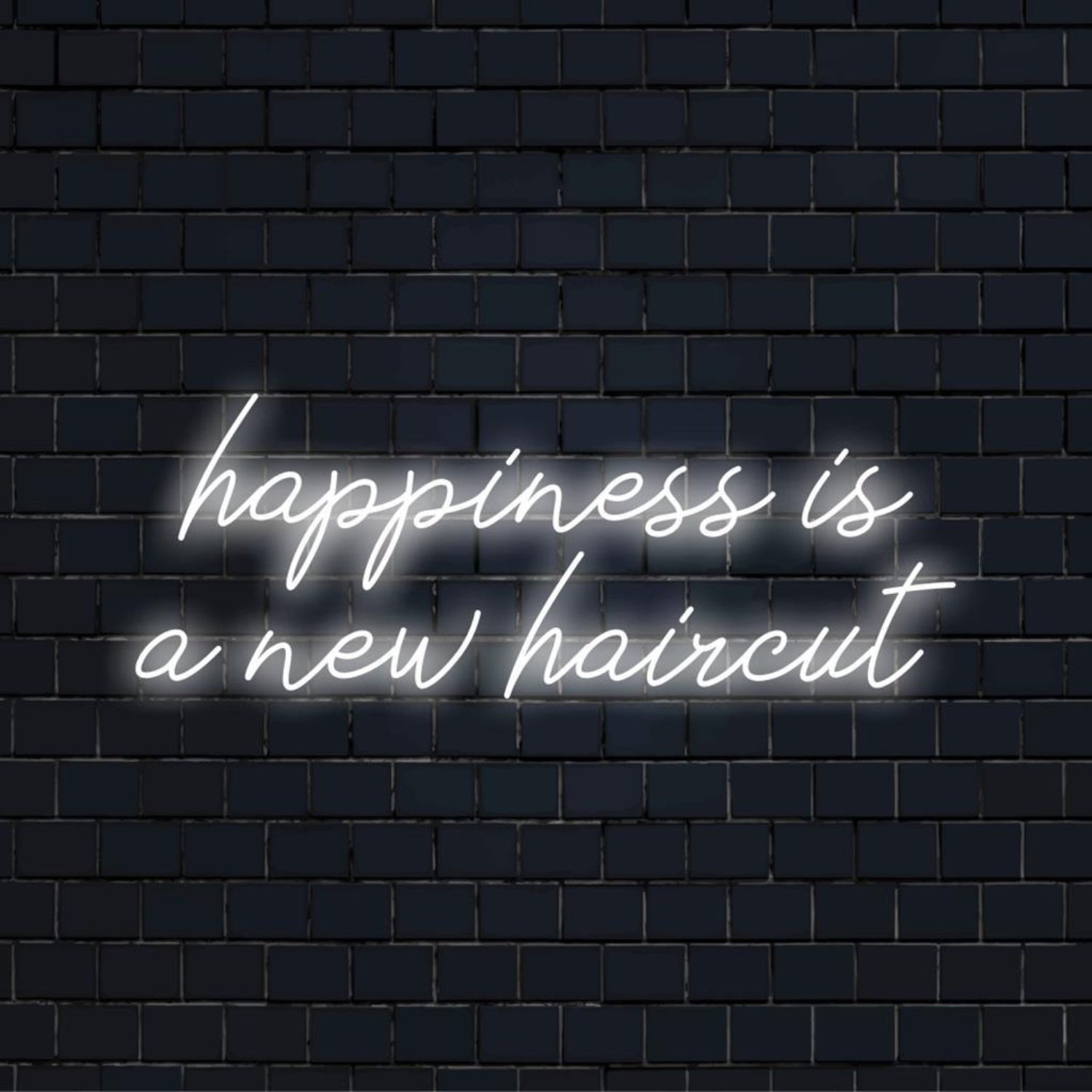 White Fluid Script Happiness Is A New Haircut Led Neon Sign For Salon Wall Art | Shineneon