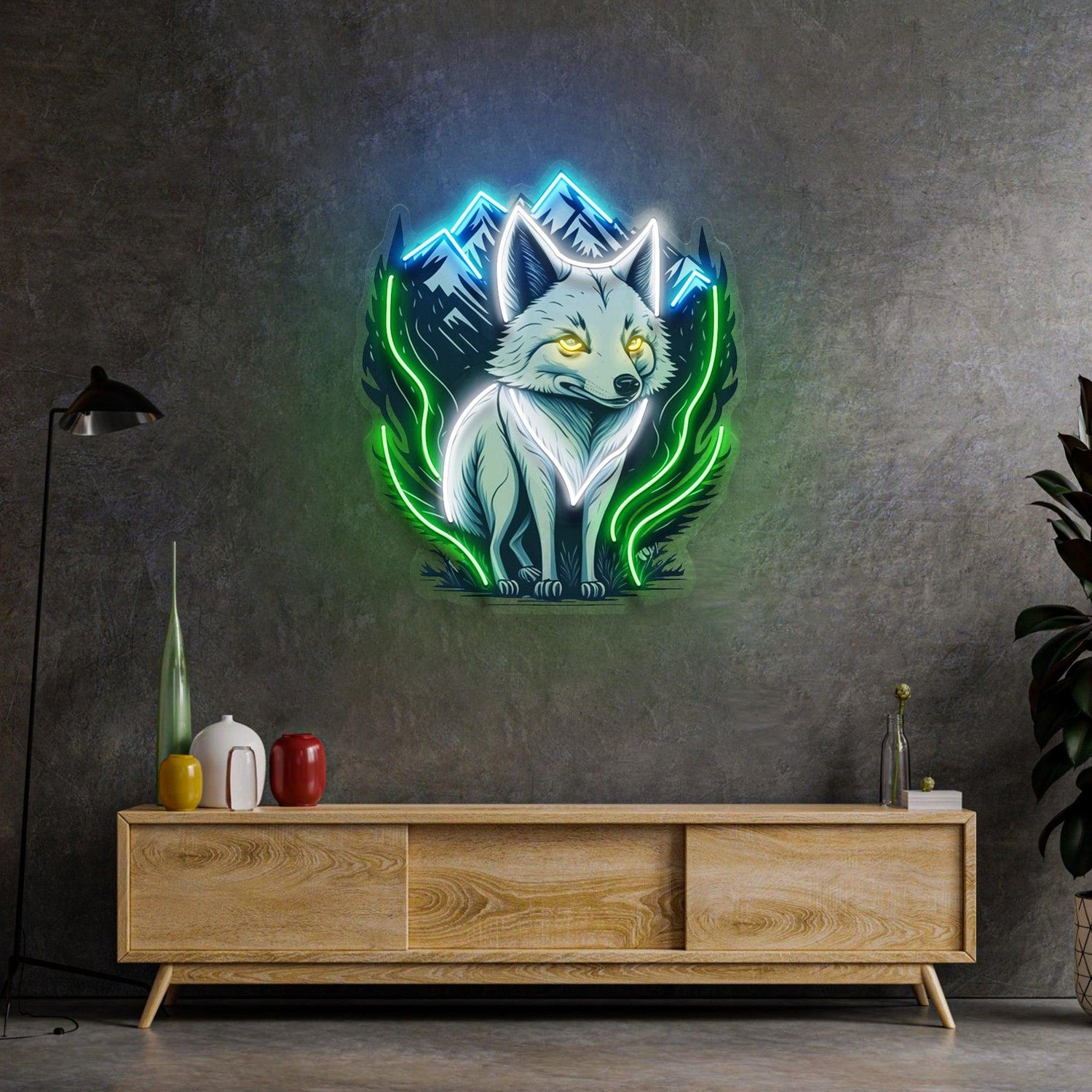 White Foxy Wolf Mountain Forest Uv Printed Led Neon Sign For Home Wall Decor | Shineneon