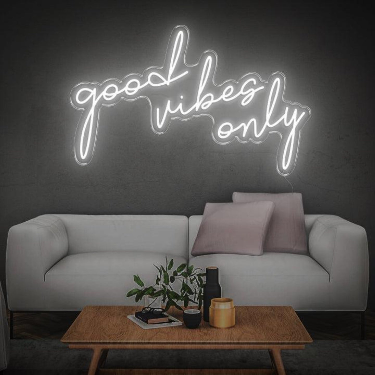 White Glow Good Vibes Only Led Neon Sign For Modern Home Decor | Shineneon