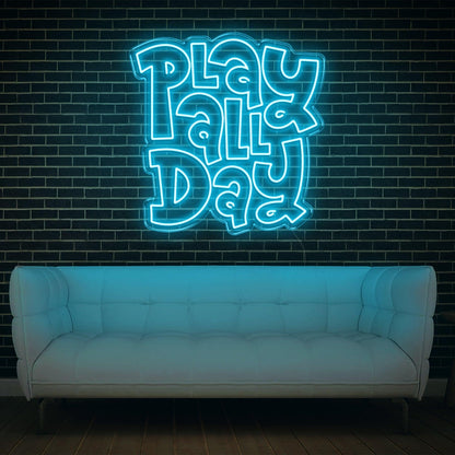 White Glow Play All Day Led Neon Sign For Modern Home Game Room Decor | Shineneon