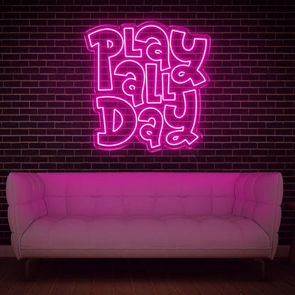 White Glow Play All Day Led Neon Sign For Modern Home Game Room Decor | Shineneon