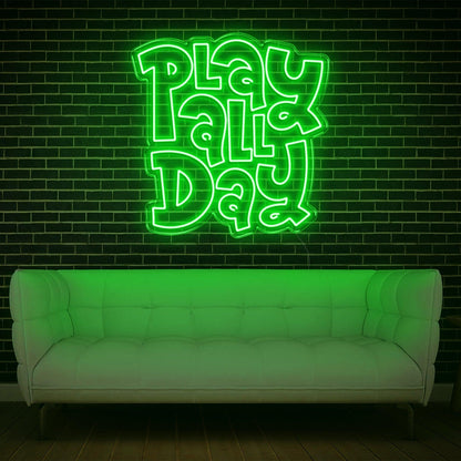 White Glow Play All Day Led Neon Sign For Modern Home Game Room Decor | Shineneon