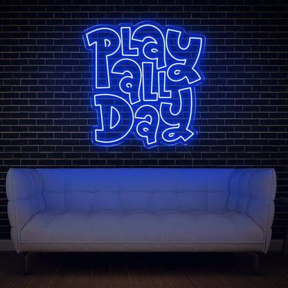 White Glow Play All Day Led Neon Sign For Modern Home Game Room Decor | Shineneon