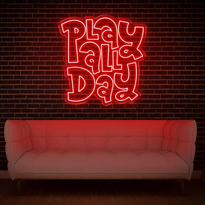 White Glow Play All Day Led Neon Sign For Modern Home Game Room Decor | Shineneon