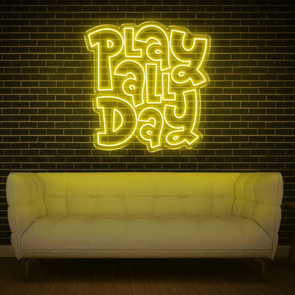 White Glow Play All Day Led Neon Sign For Modern Home Game Room Decor | Shineneon