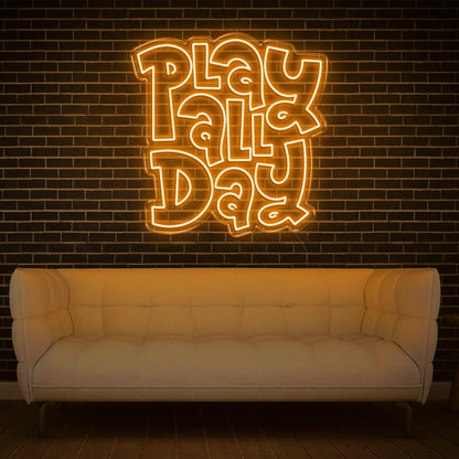 White Glow Play All Day Led Neon Sign For Modern Home Game Room Decor | Shineneon
