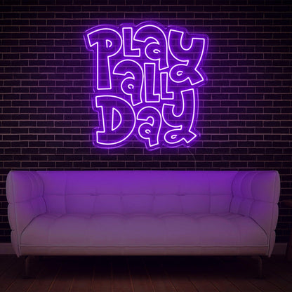 White Glow Play All Day Led Neon Sign For Modern Home Game Room Decor | Shineneon
