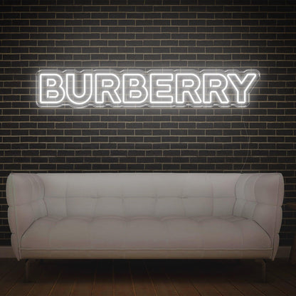 White Glowing Burberry Led Neon Sign For Luxe Interior Brand Display | Shineneon