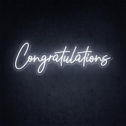 White Handwritten Congratulations Led Neon Sign For Celebrations And Decor | Shineneon