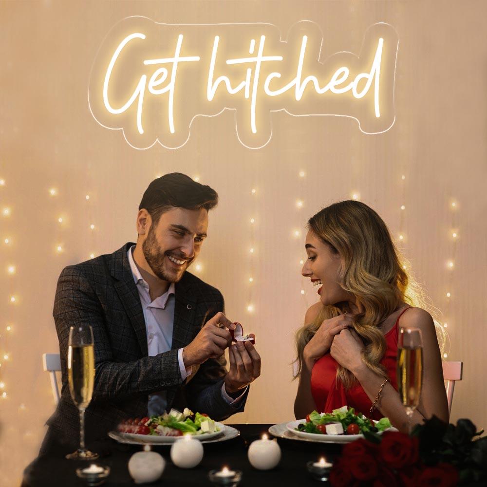 White Handwritten Get Hitched Wedding Led Neon Sign For Romantic Decor | Shineneon