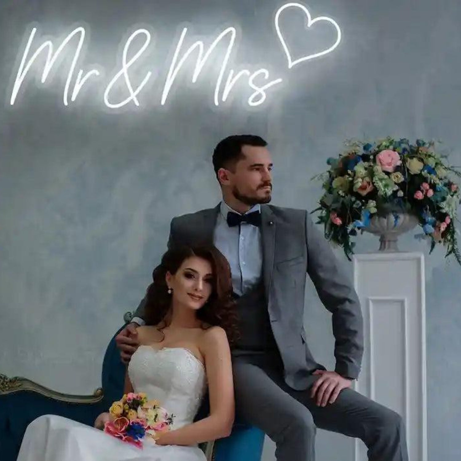 White Heart Mr Mrs LED Neon Sign for Wedding Decor | Shineneon