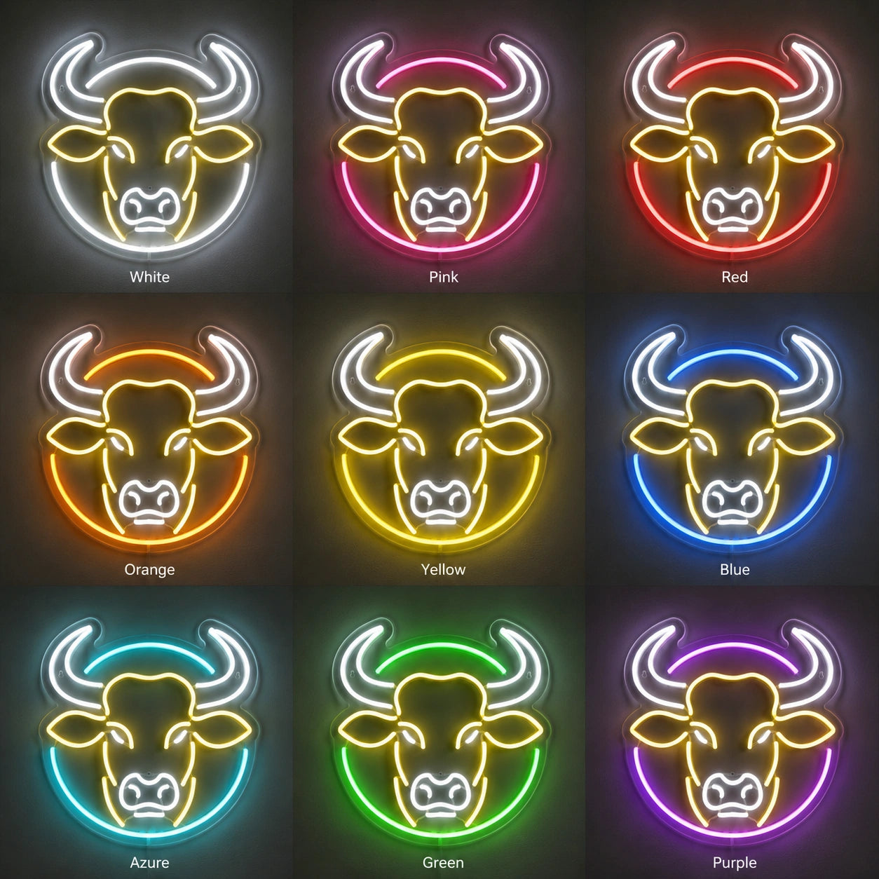 White Horn Bull Head Neon Sign LED Neon Sign color grid