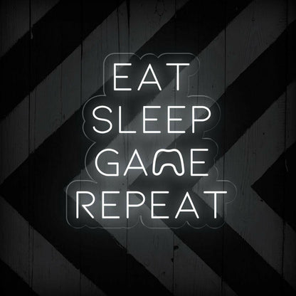 White Led Neon Sign Eat Sleep Game Repeat Gaming Room Decor | Shineneon
