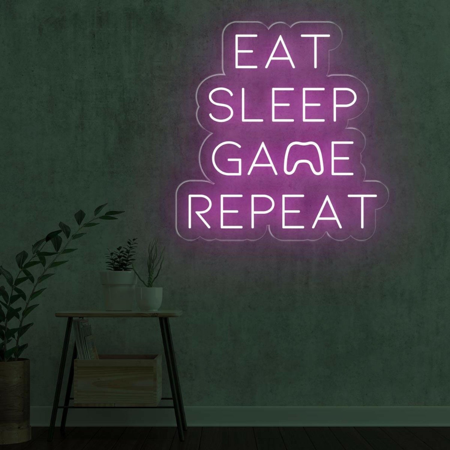 White Led Neon Sign Eat Sleep Game Repeat Gaming Room Decor | Shineneon