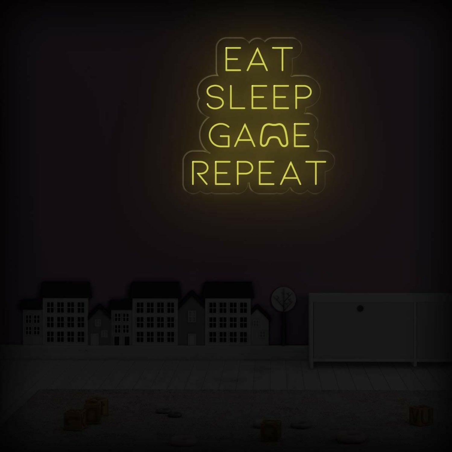 White Led Neon Sign Eat Sleep Game Repeat Gaming Room Decor | Shineneon