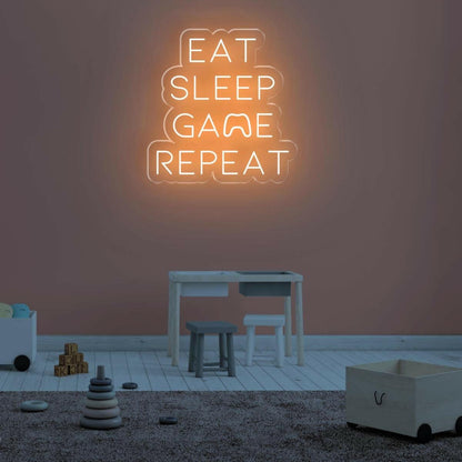 White Led Neon Sign Eat Sleep Game Repeat Gaming Room Decor | Shineneon
