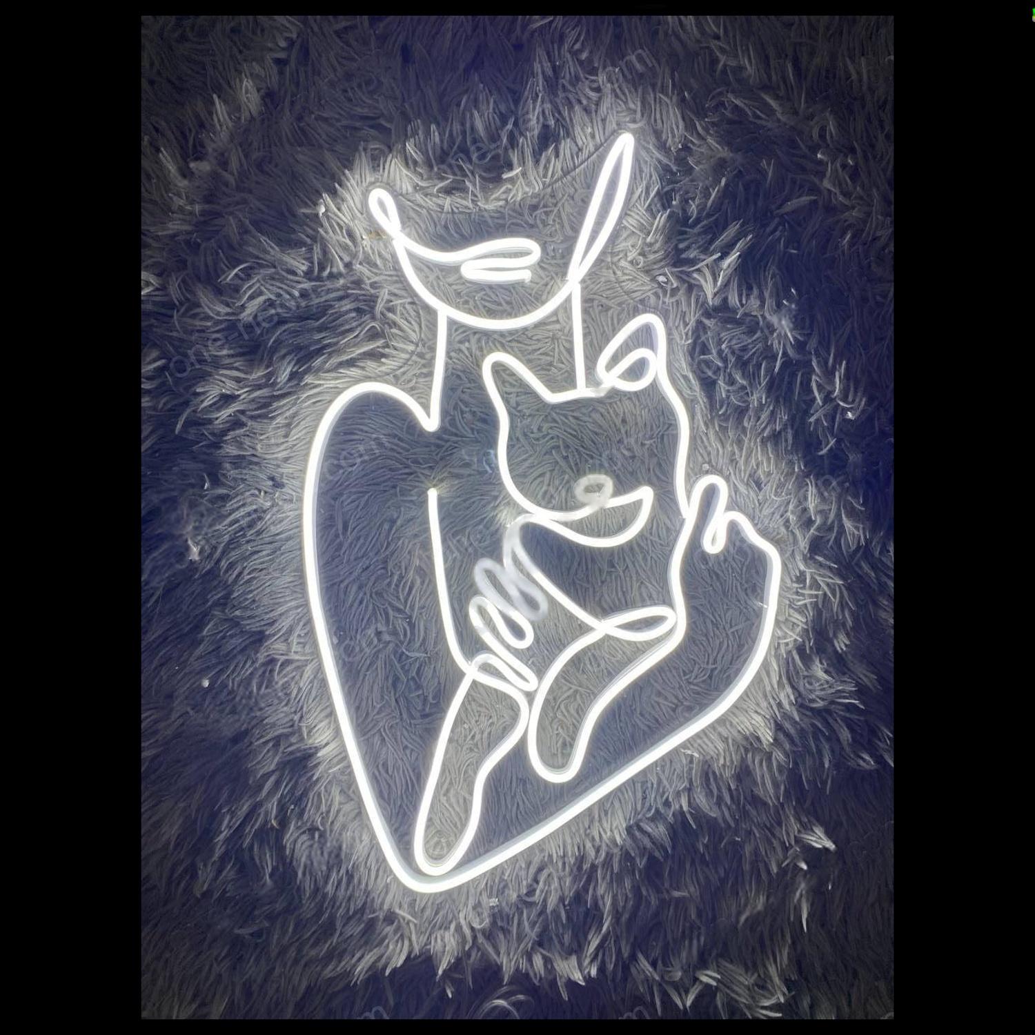 White Line Art Cat Mom Silhouette Led Neon Sign For Pet Lover Home Decor | Shineneon