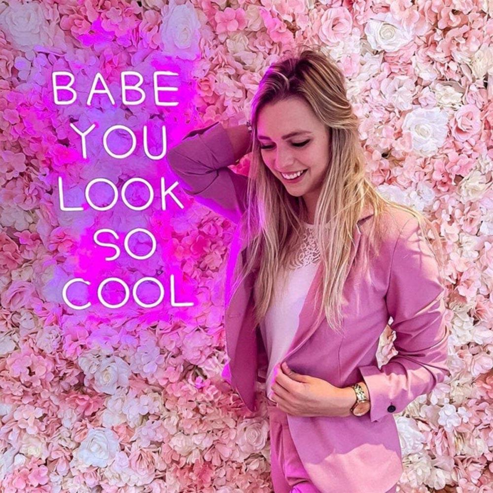 White Magenta Babe You Look So Cool Led Neon Sign For Floral Wall Decor | Shineneon