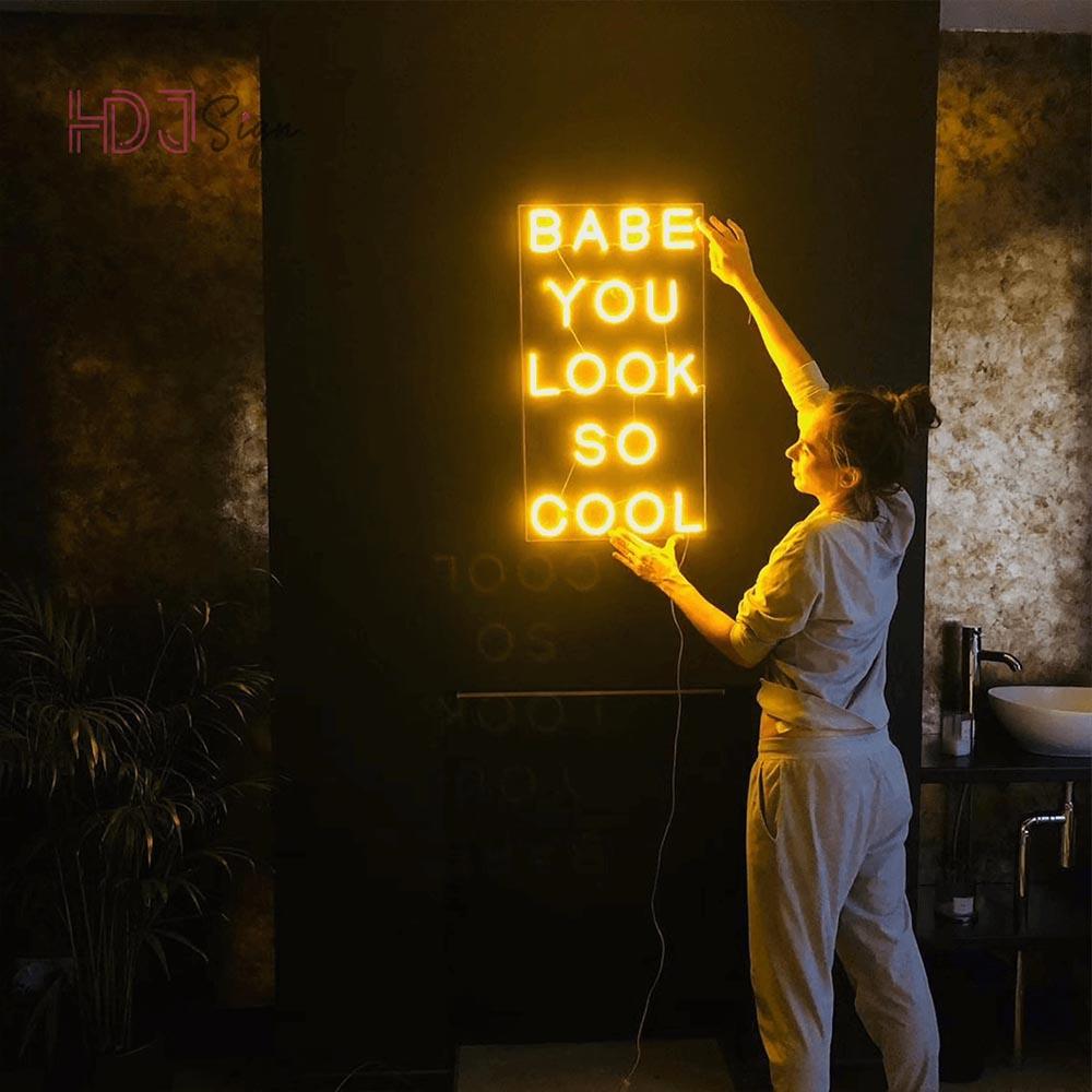 White Magenta Babe You Look So Cool Led Neon Sign For Floral Wall Decor | Shineneon