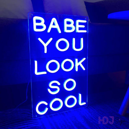 White Magenta Babe You Look So Cool Led Neon Sign For Floral Wall Decor | Shineneon
