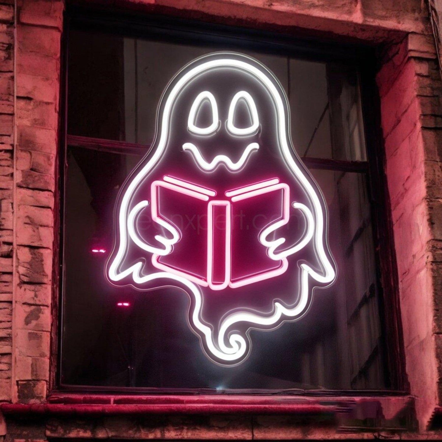 White-Pink Cartoon Ghost Reading Book Led Neon Sign For Halloween Kids Room Decor | Shineneon