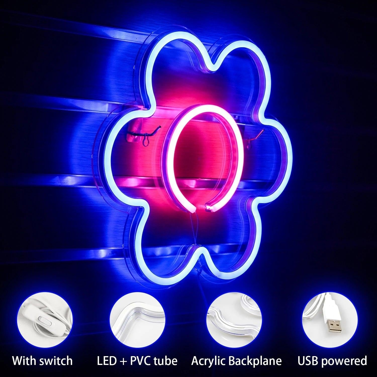 White - Pink Flower Led Neon Sign For Cozy Cafe Bedroom Party Decor - Shineneon