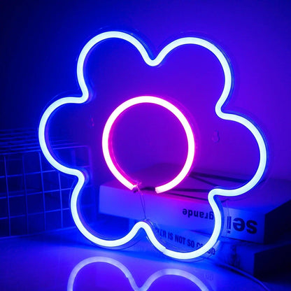 White - Pink Flower Led Neon Sign For Cozy Cafe Bedroom Party Decor - Shineneon