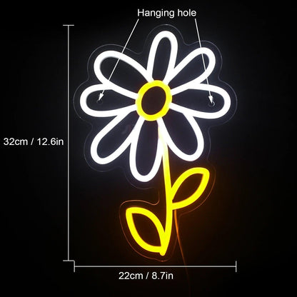 White - Pink Flower Led Neon Sign For Cozy Cafe Bedroom Party Decor - Shineneon