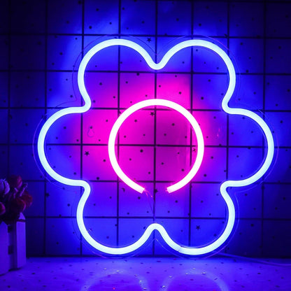 White - Pink Flower Led Neon Sign For Cozy Cafe Bedroom Party Decor - Shineneon