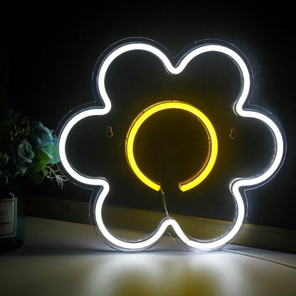 White - Pink Flower Led Neon Sign For Cozy Cafe Bedroom Party Decor - Shineneon