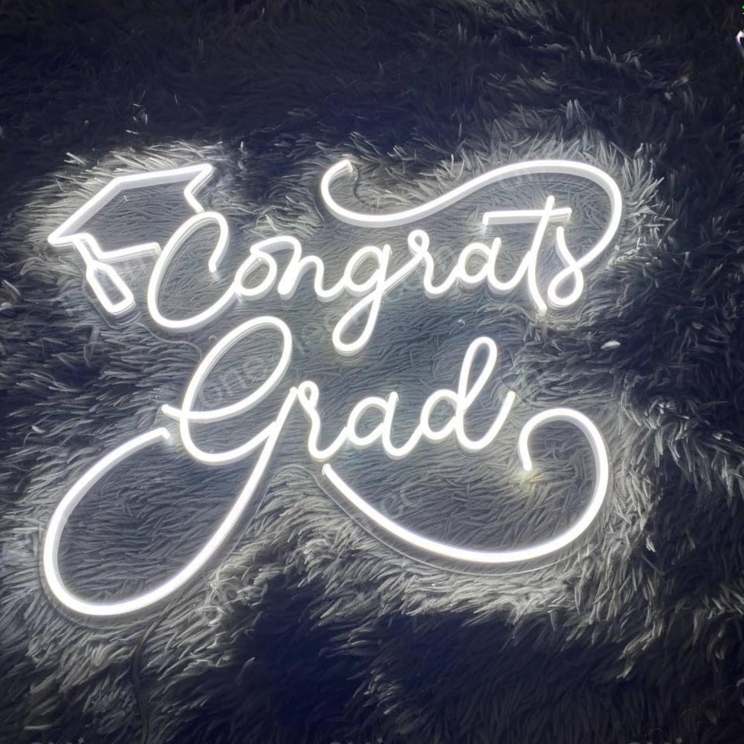 White Script Congrats Grad Led Neon Sign For Graduation Party Decor | Shineneon
